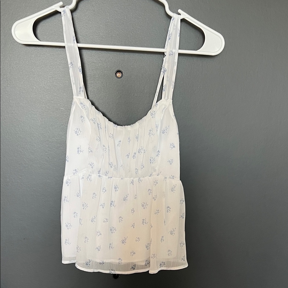 Abercrombie & Fitch White Top with Blue Floral Design